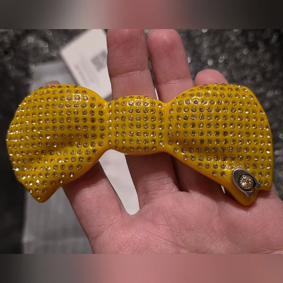 Coach Yellow Crystal Bow Barrette Hair Pin - Picture 3 of 5